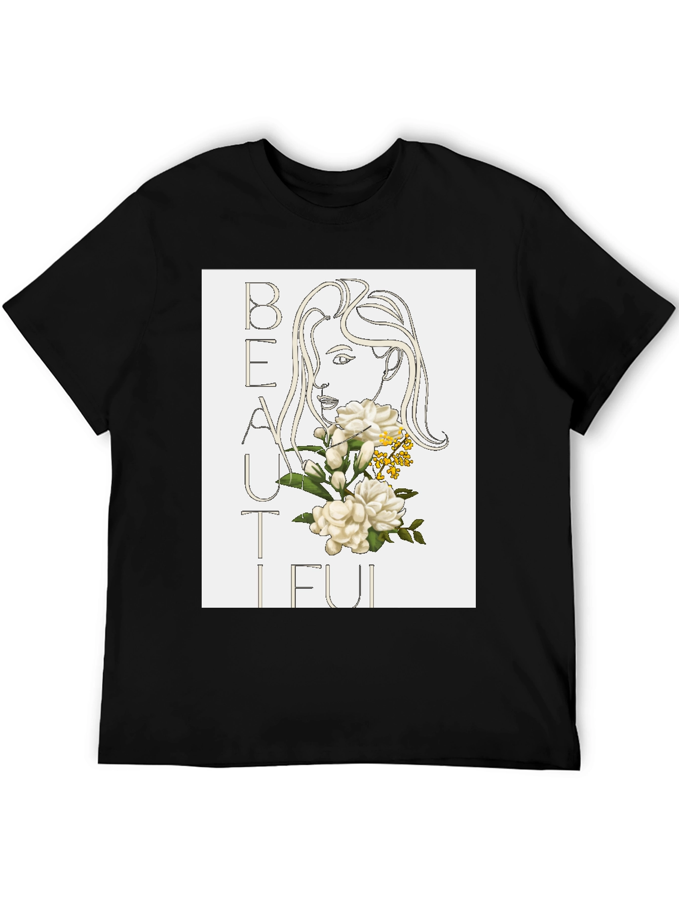 Beautiful Floral Graphic Black T-Shirt