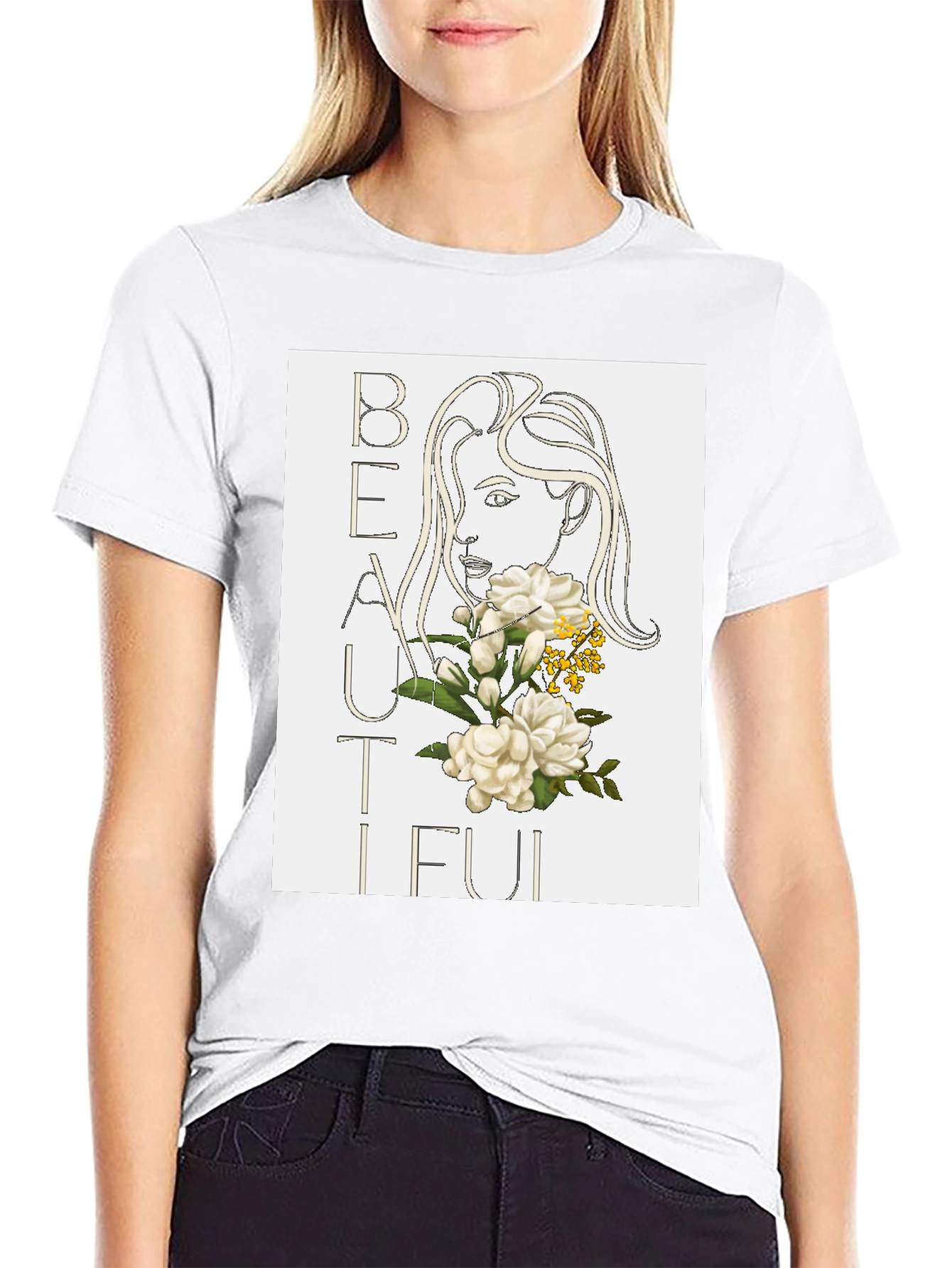 Beautiful Floral Graphic Black T-Shirt
