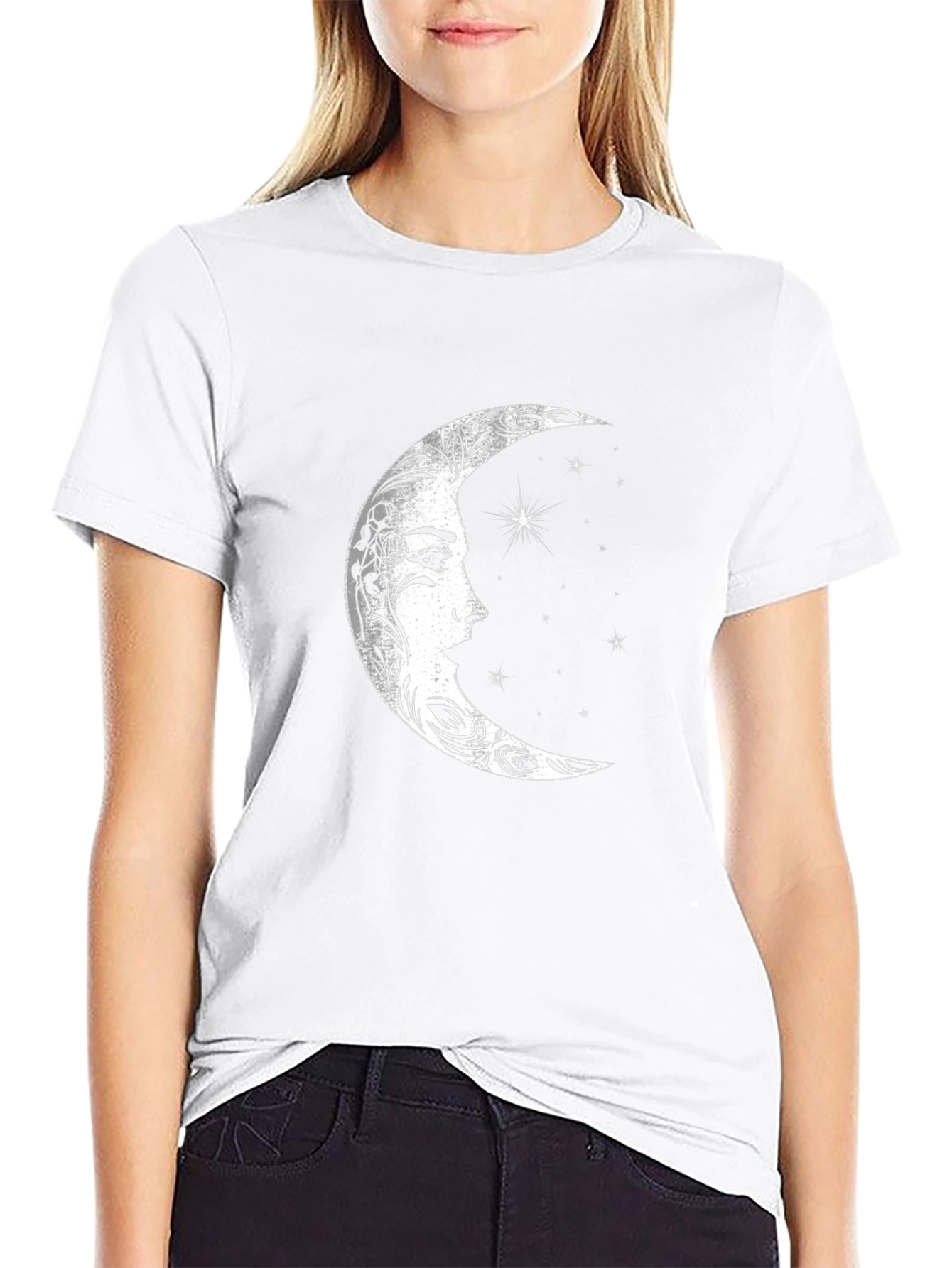 Celestial Moon Face Graphic Tee - Black
