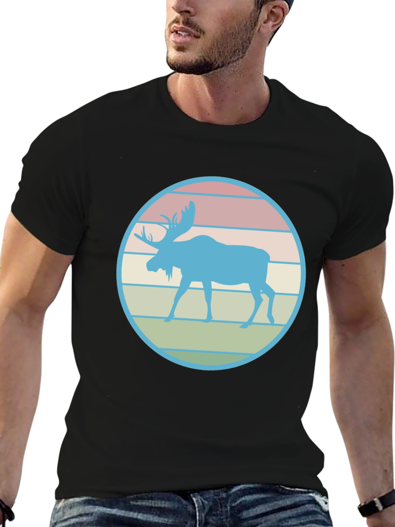 Retro Moose Graphic Tee - Black