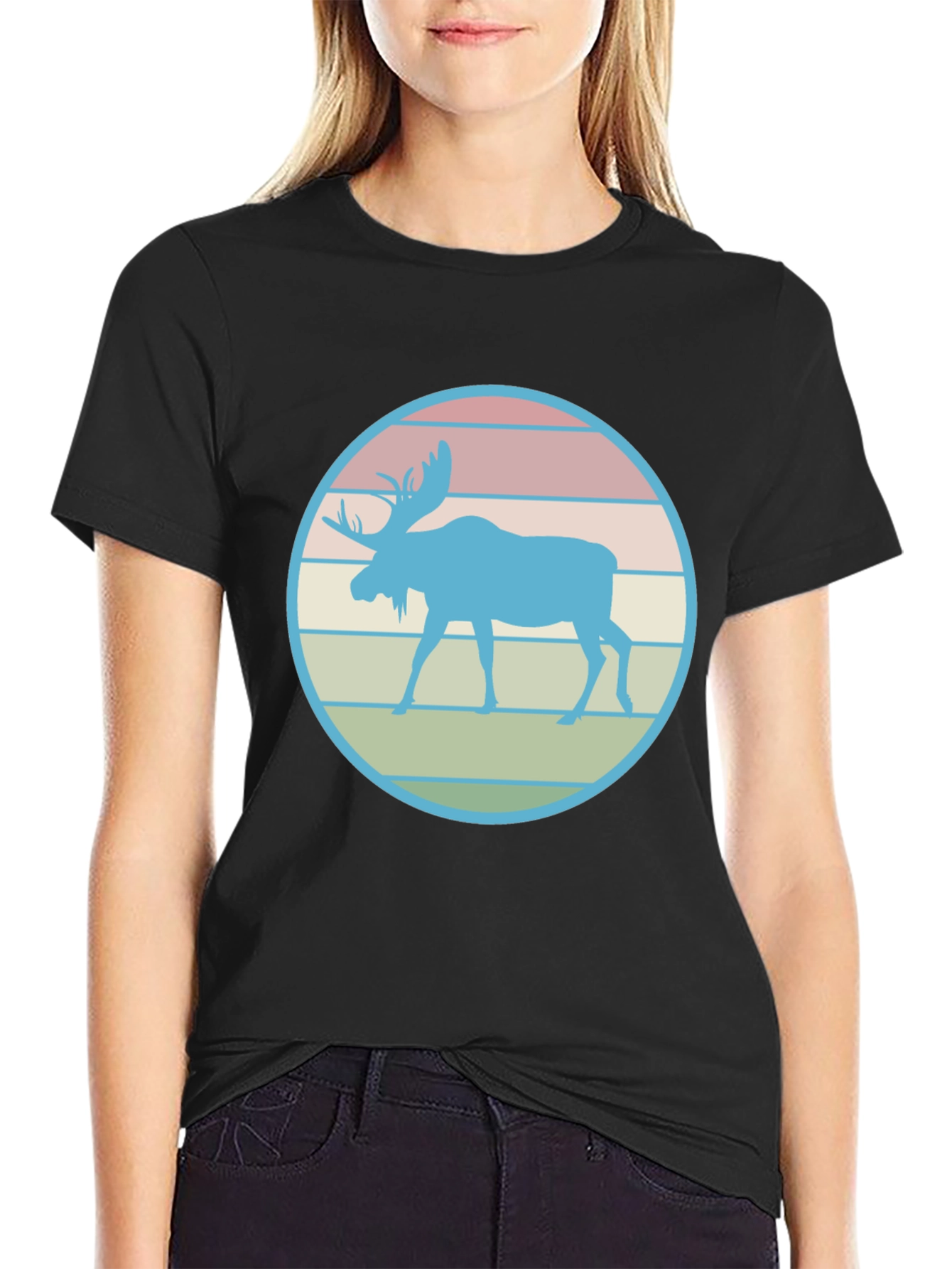 Retro Moose Graphic Tee - Black