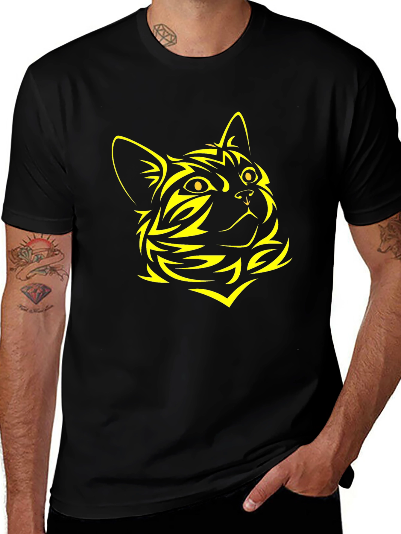 Black Cat Graphic Tee - Stylish Animal Design