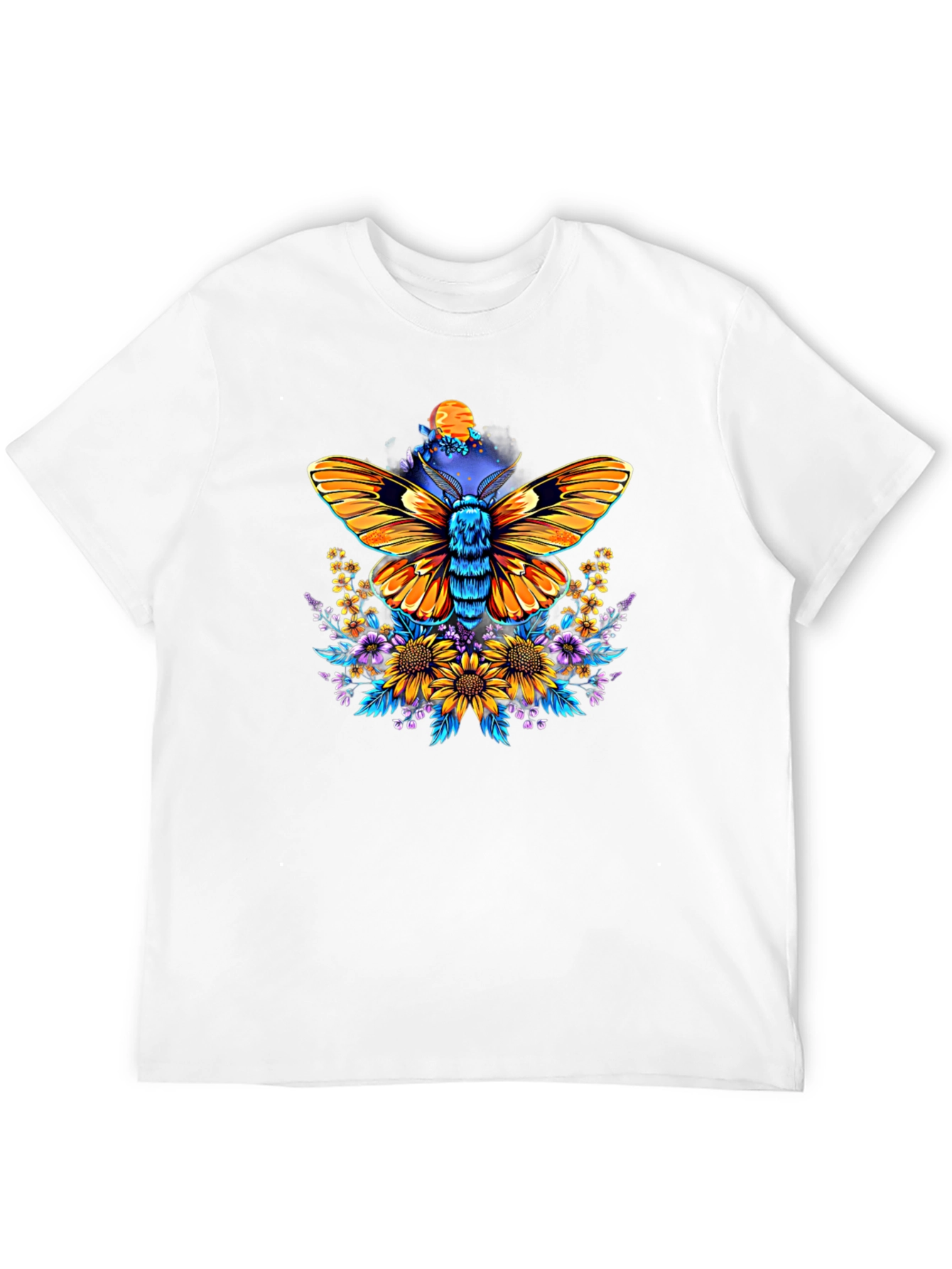 Moth & Floral Print Black T-Shirt
