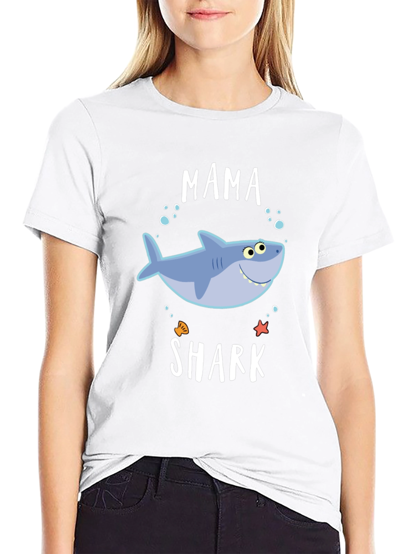 Mama Shark Graphic Tee - Black Cotton Blend T-Shirt
