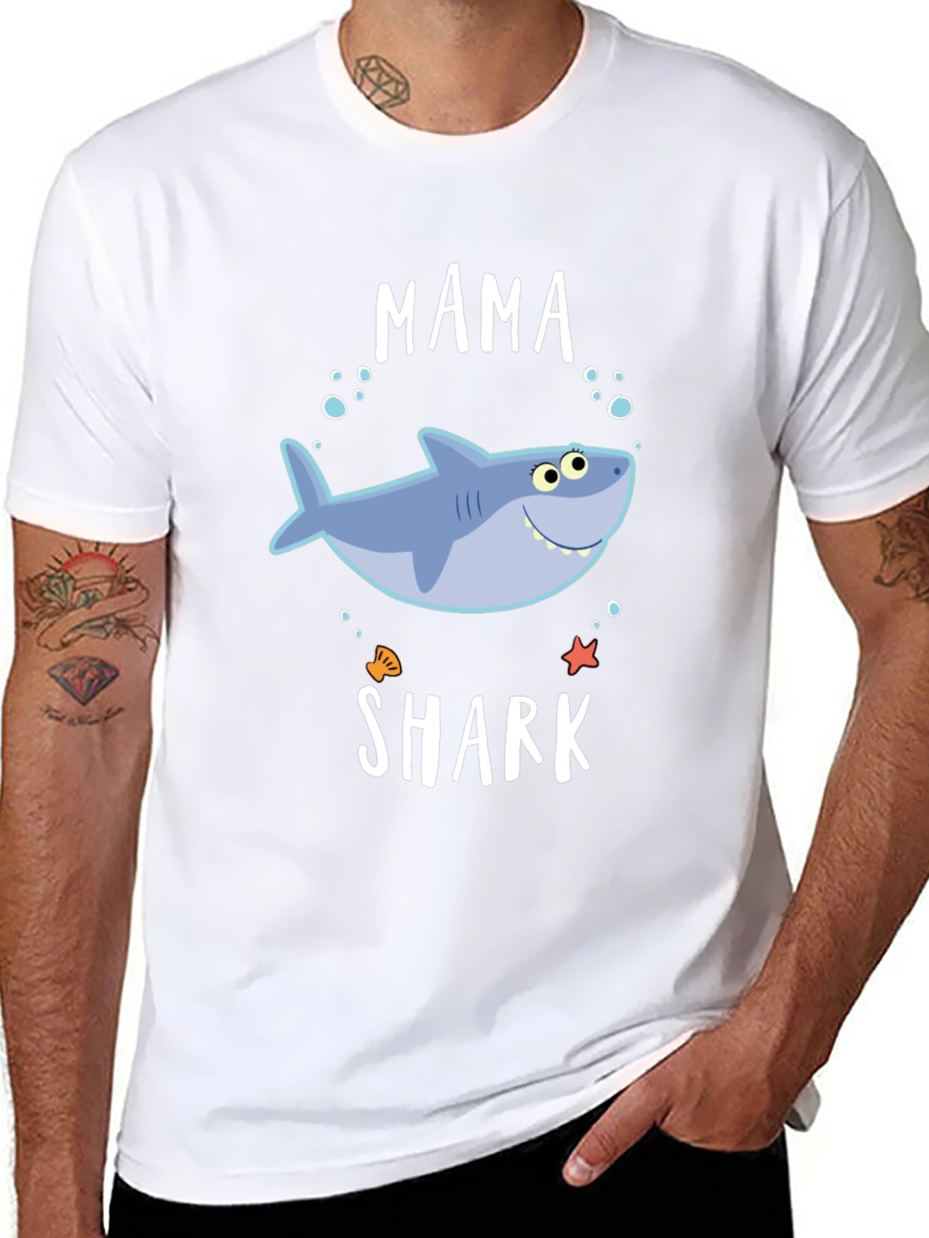 Mama Shark Graphic Tee - Black Cotton Blend T-Shirt