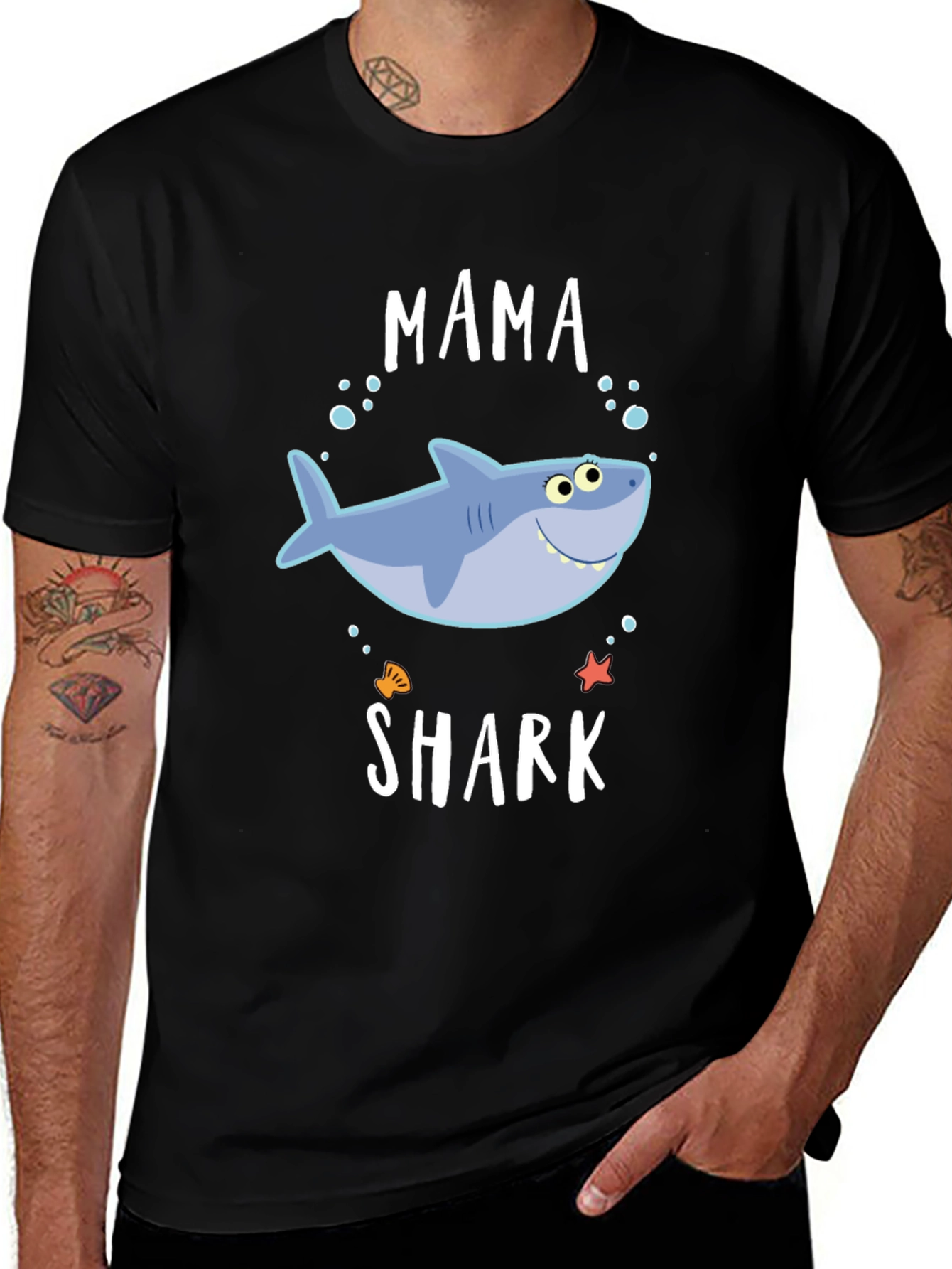 Mama Shark Graphic Tee - Black Cotton Blend T-Shirt