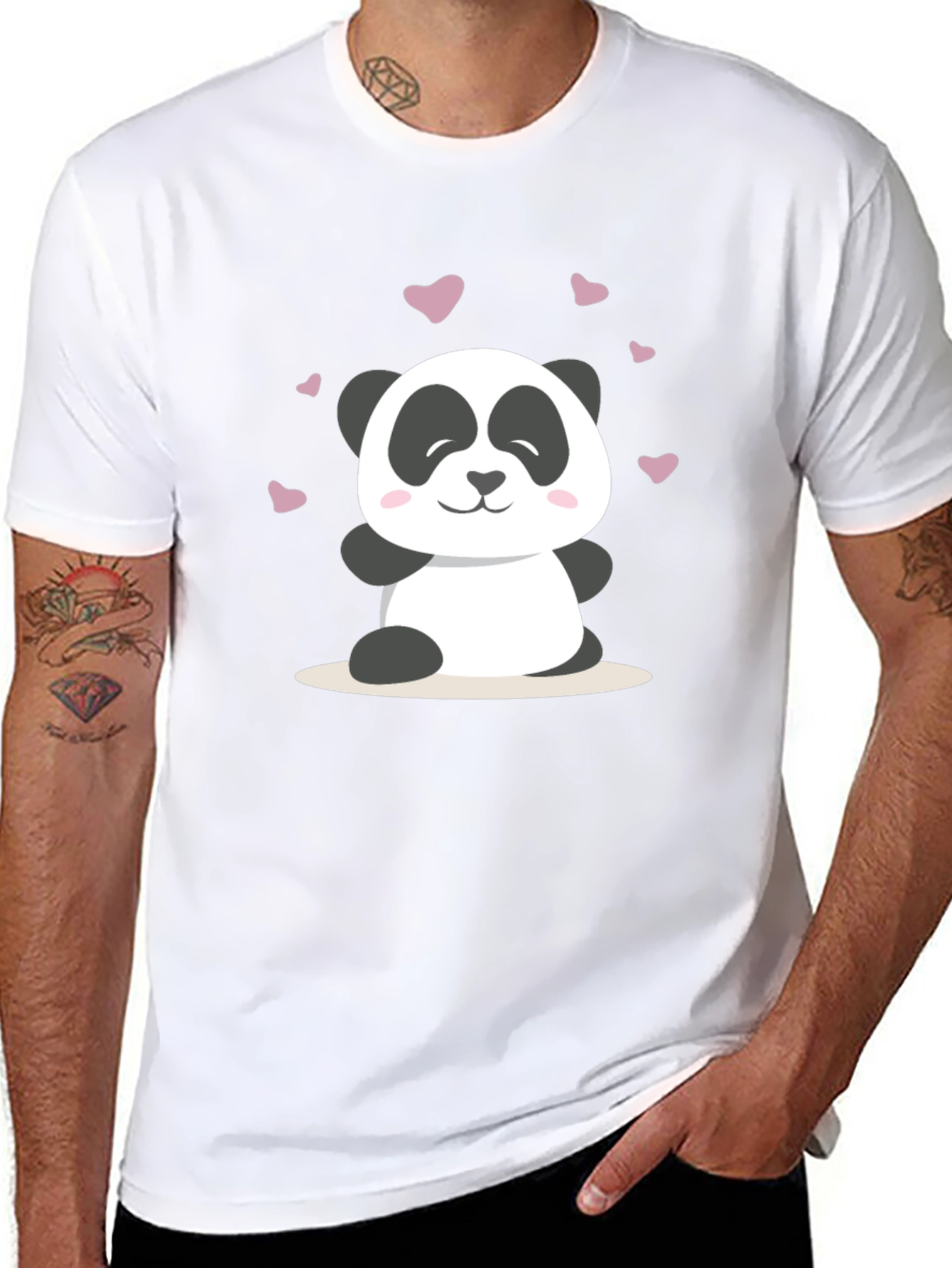 Cute Panda Heart Graphic T-Shirt - Soft Black Tee