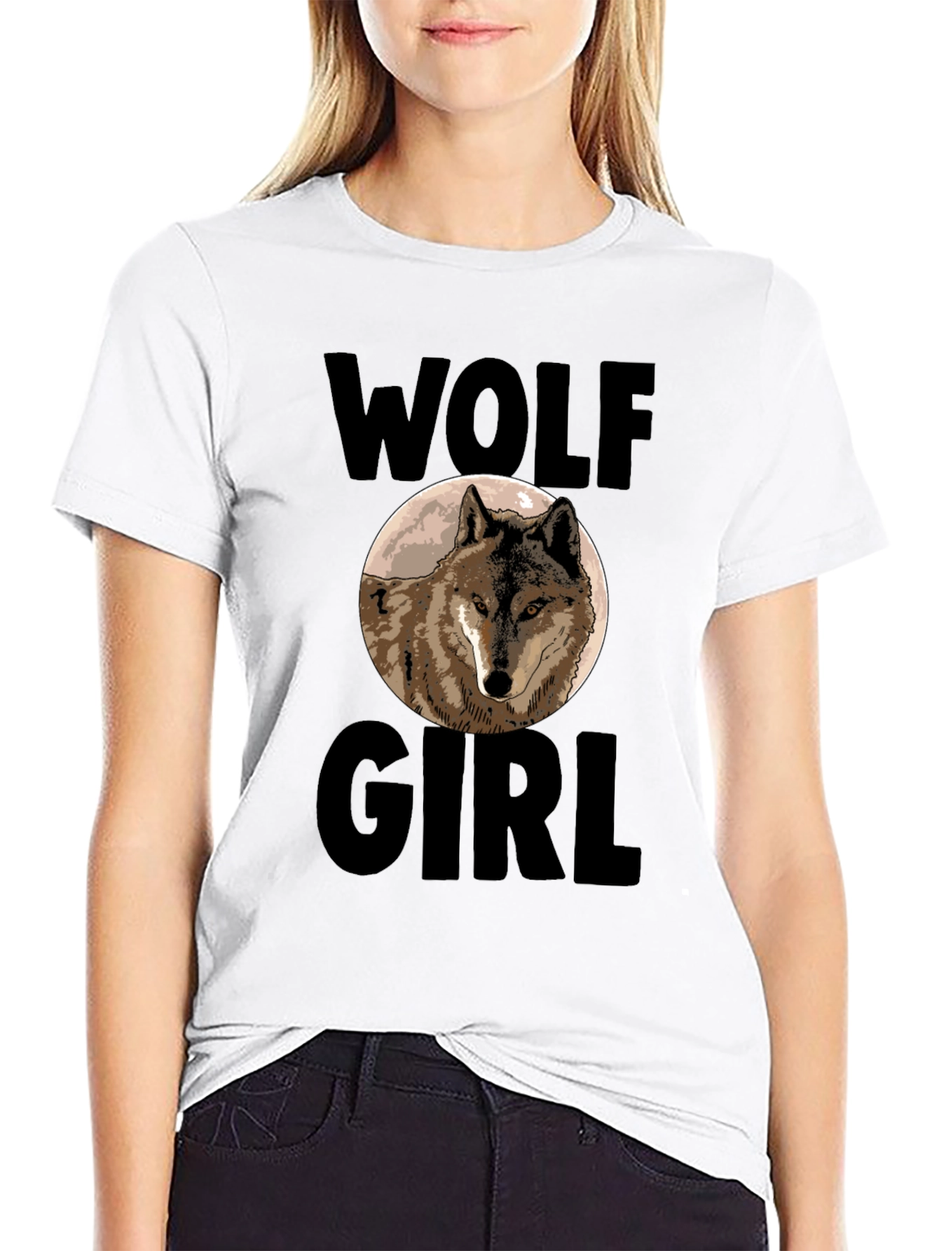 Wolf Girl Graphic Tee - Black Cotton Blend
