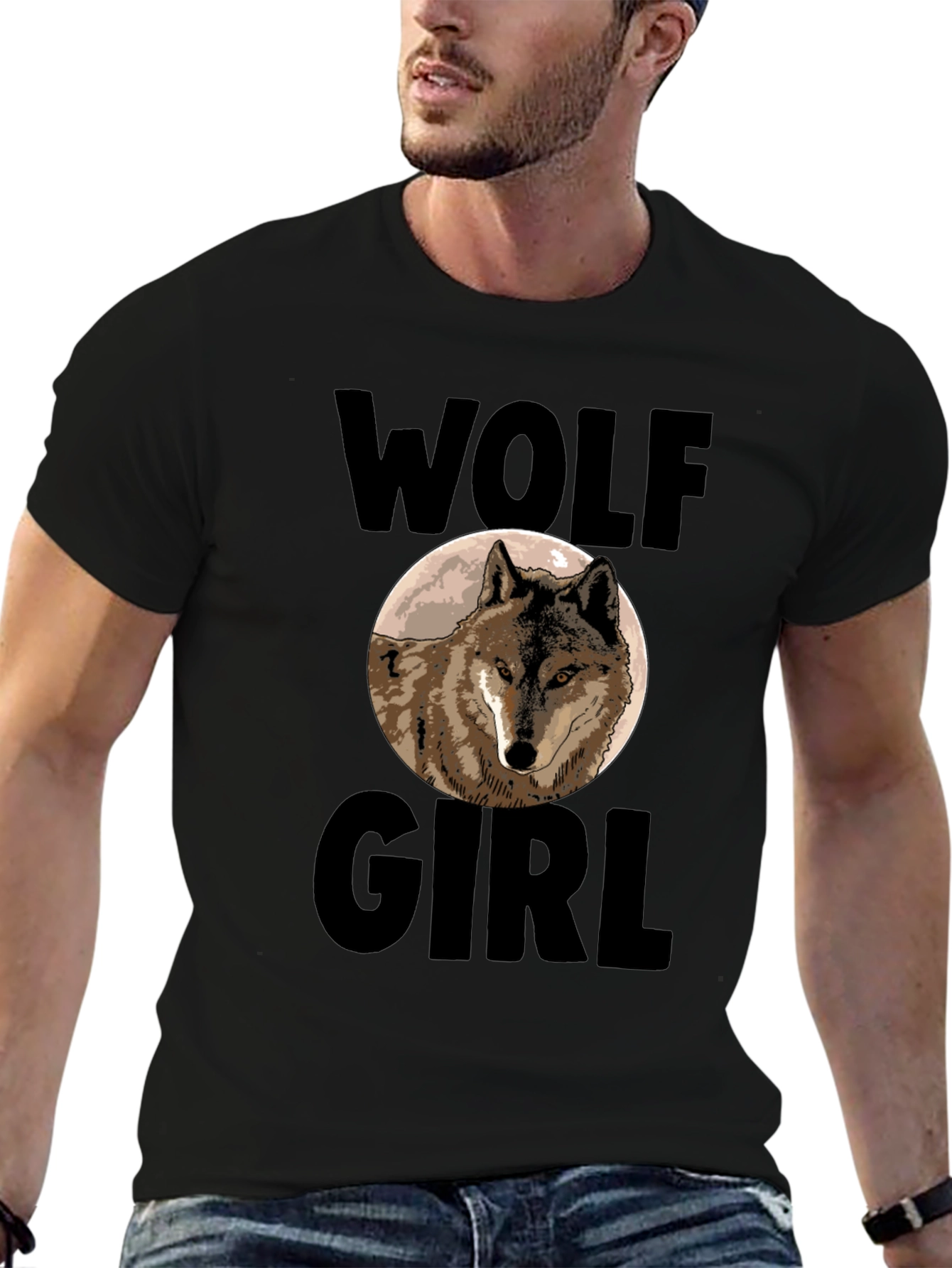 Wolf Girl Graphic Tee - Black Cotton Blend