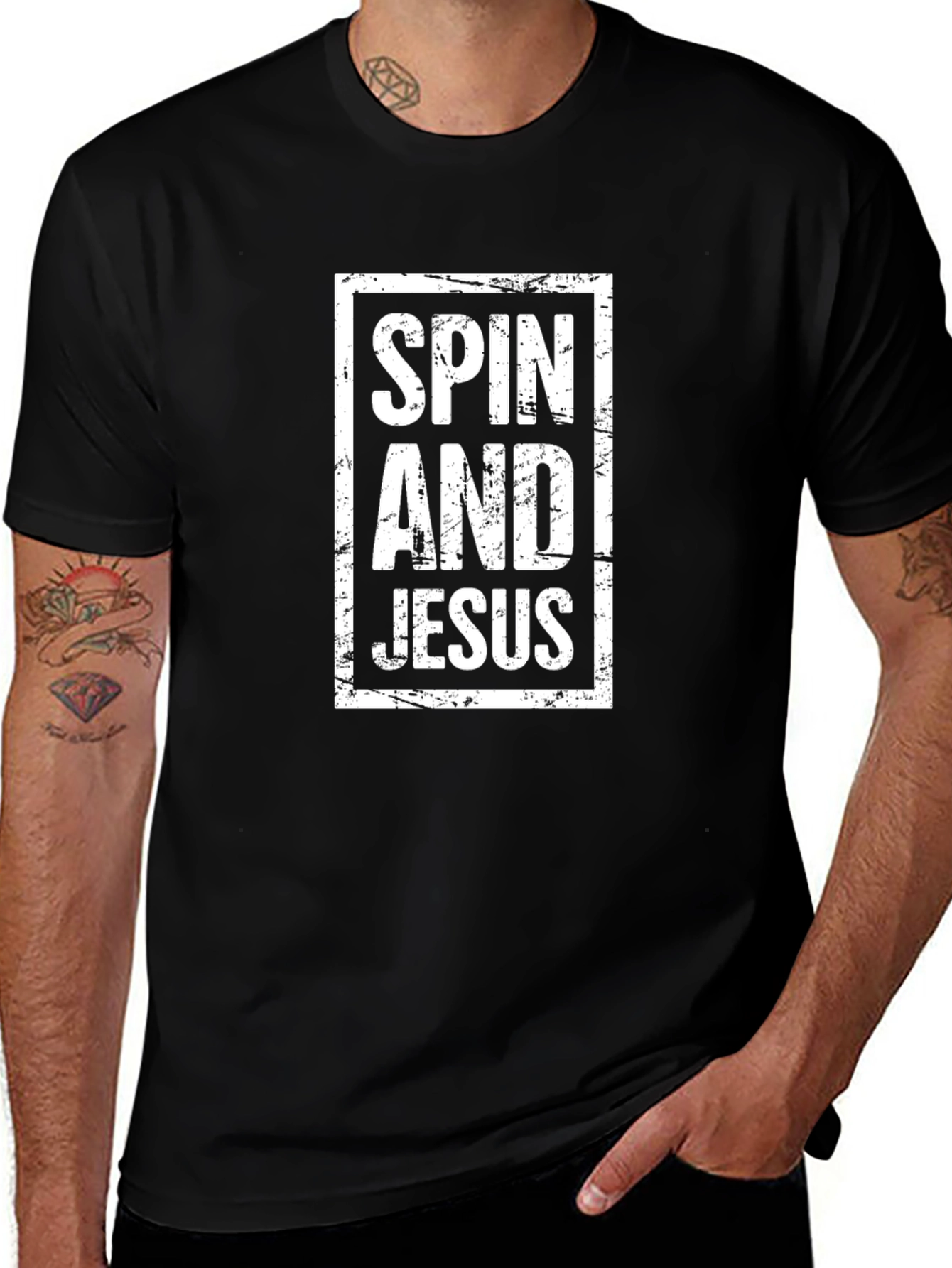 Spin and Jesus Graphic Tee - Black Cotton T-Shirt