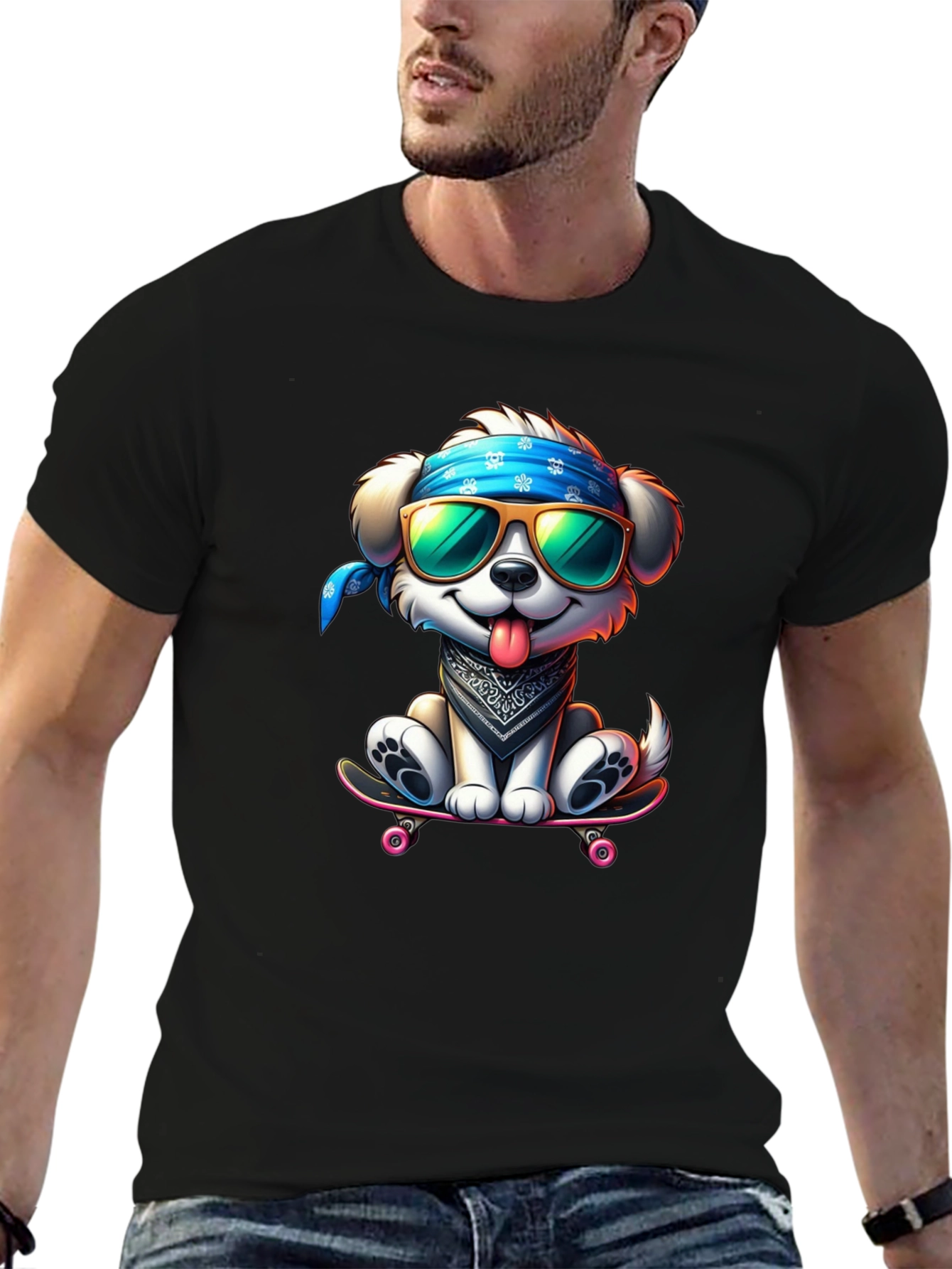 Cool Dog on Skateboard Graphic Tee