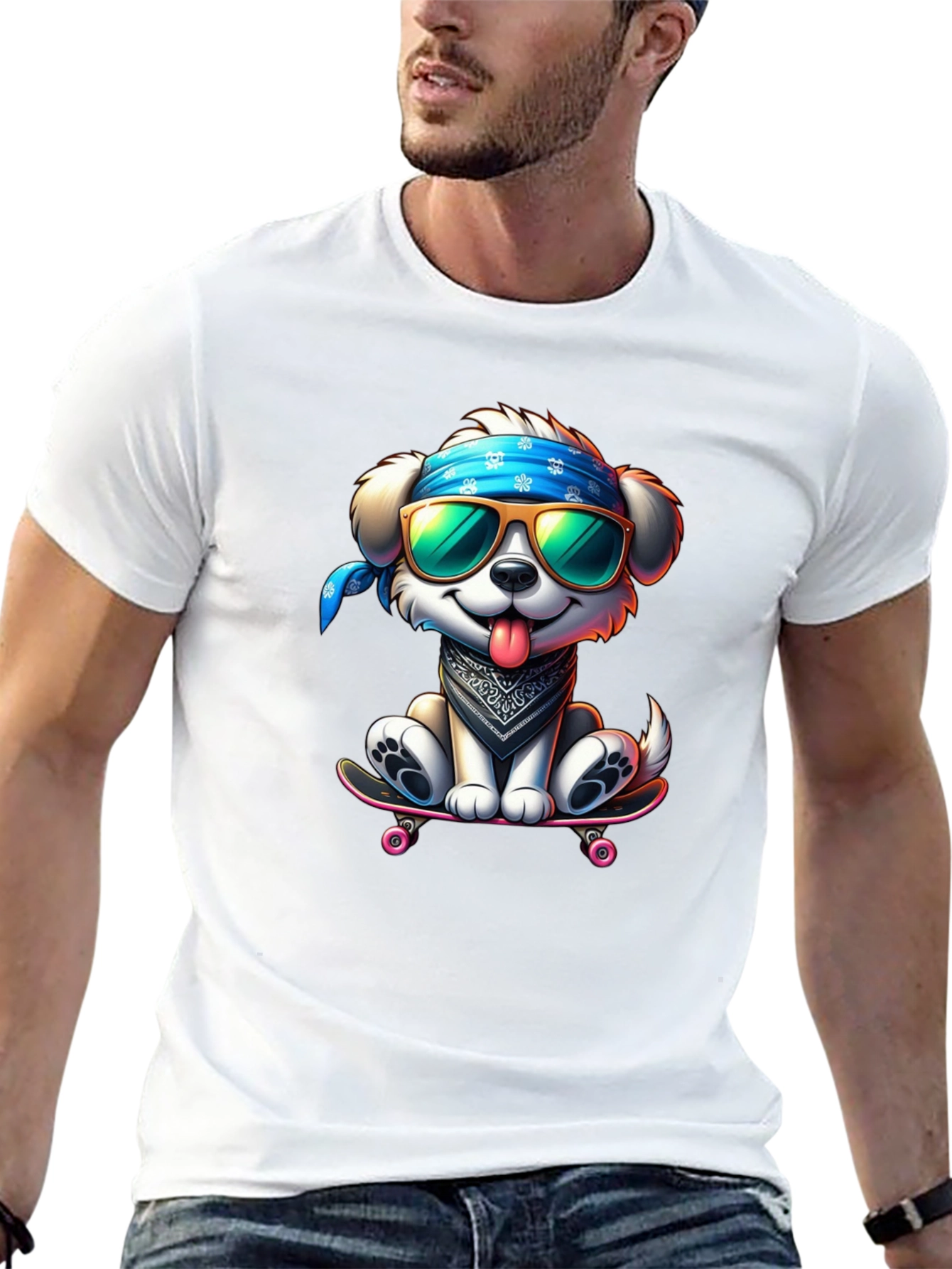 Cool Dog on Skateboard Graphic Tee
