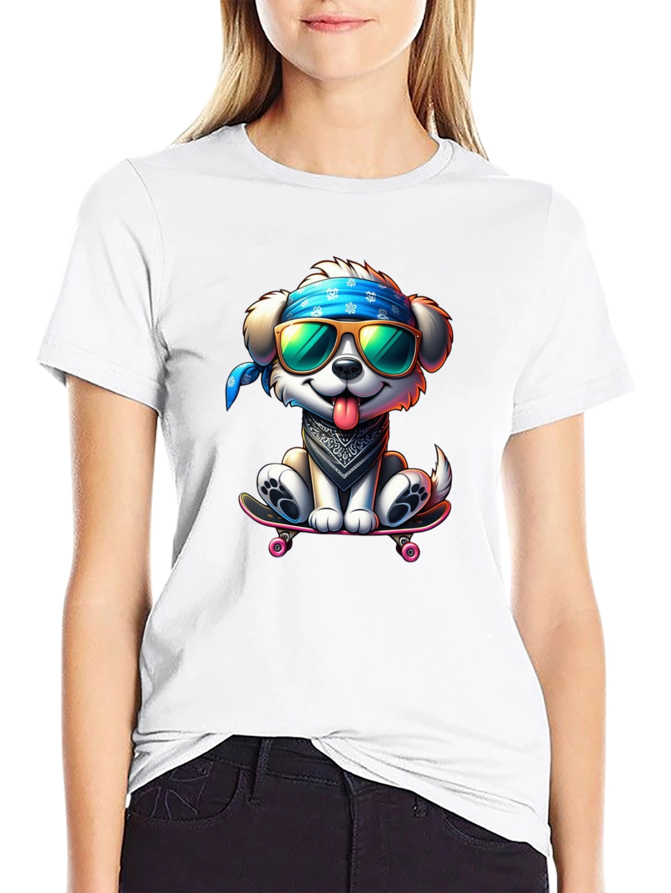 Cool Dog on Skateboard Graphic Tee