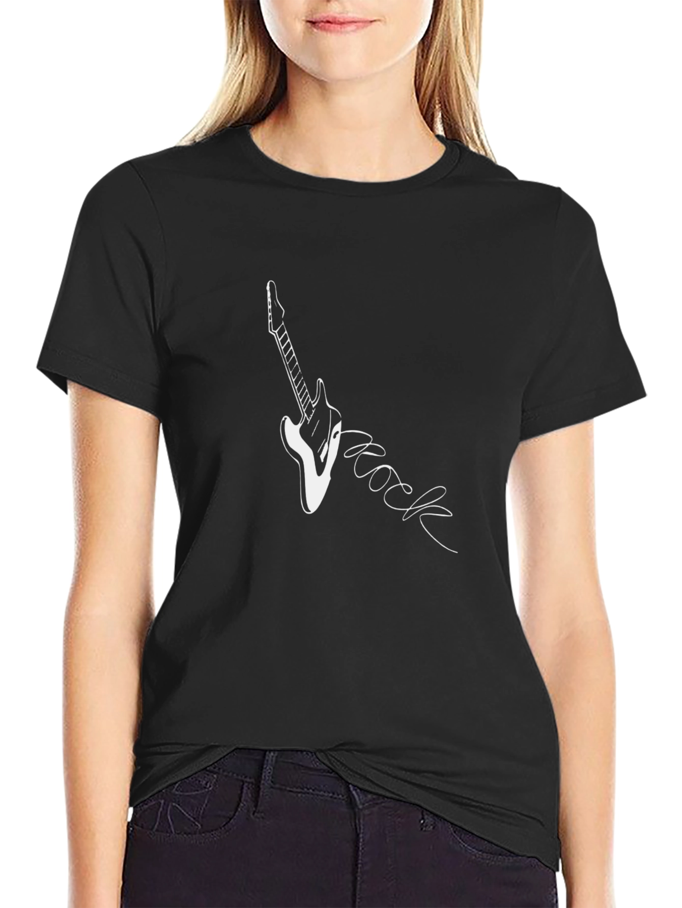 Rock Guitar Graphic Tee - Black Cotton T-Shirt