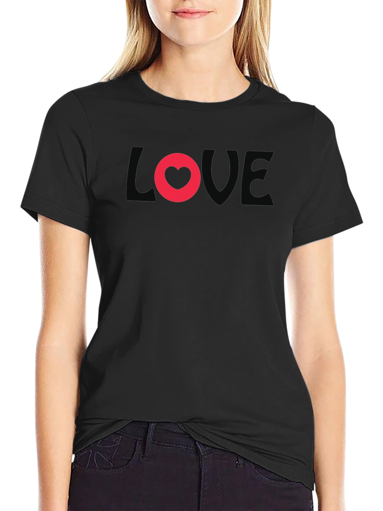 Love Heart Graphic Black T-Shirt