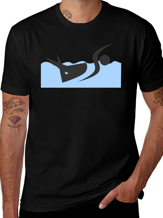 Black T-Shirt with Swimmer Design