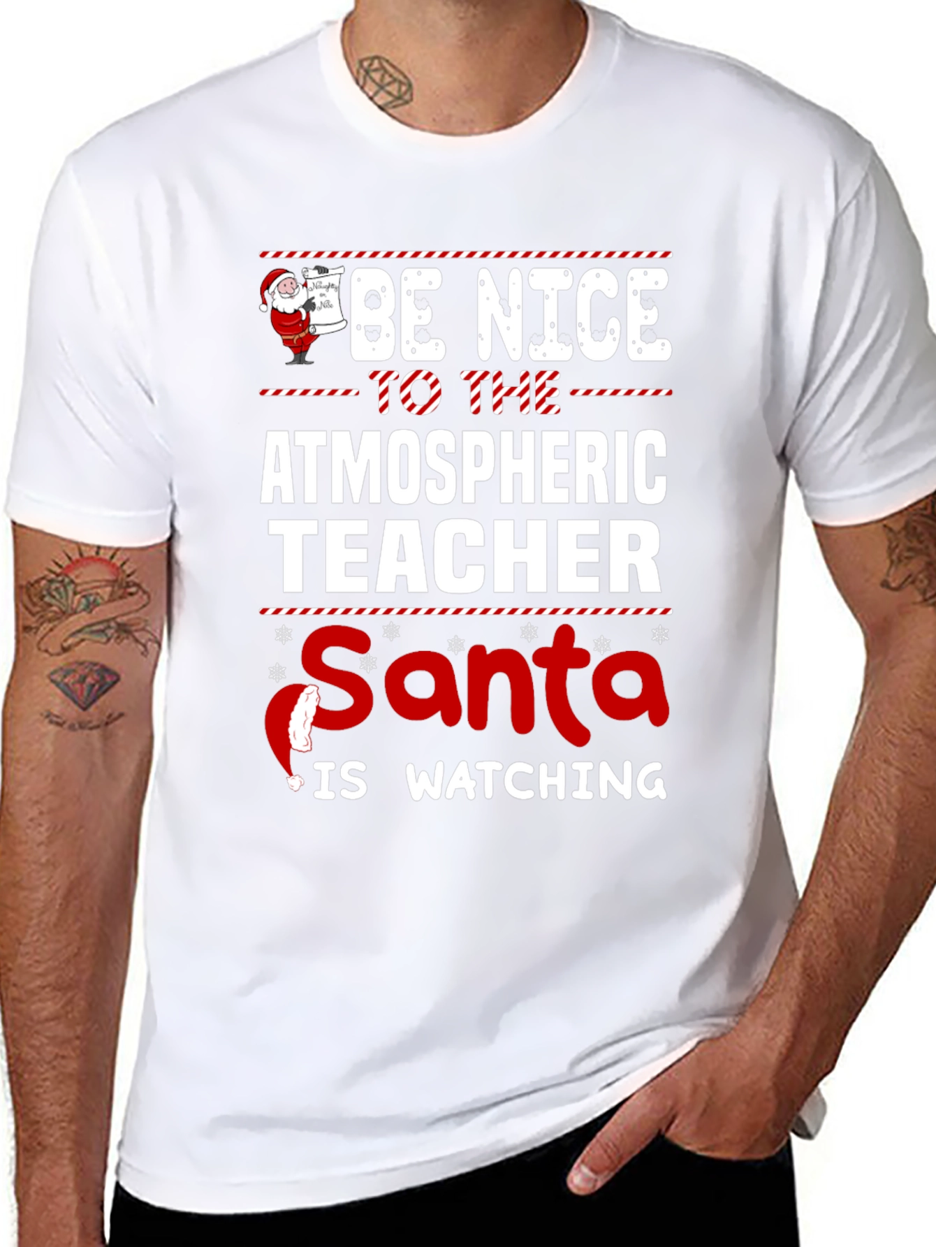 Atmospheric Teacher Santa Watching Holiday T-Shirt