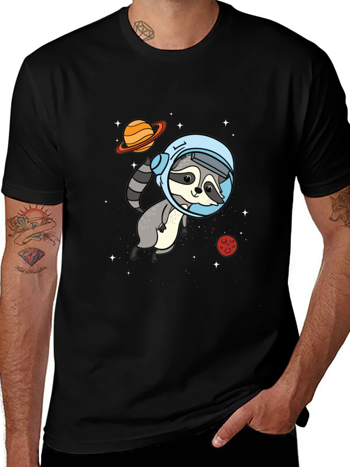 Astronaut Raccoon Graphic Tee - Space Adventure Style