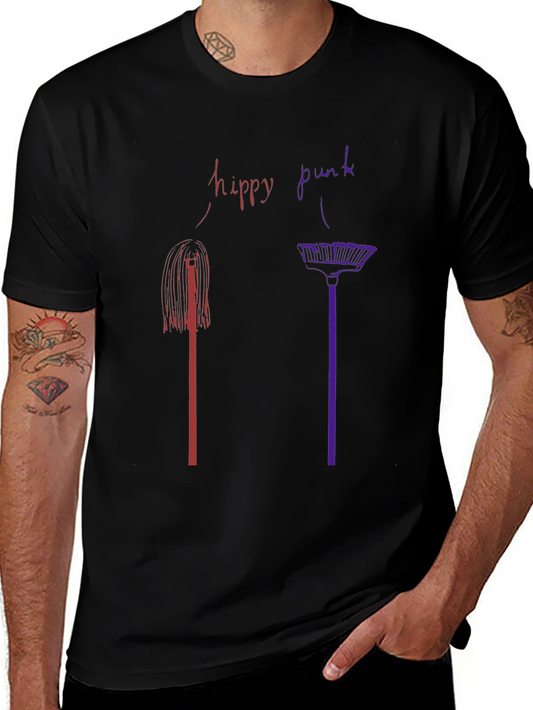Hippy Punk Graphic Tee - Black Crew Neck T-Shirt