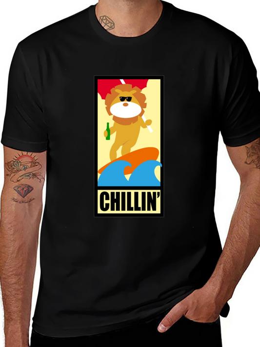 Chillin Lion Graphic Tee - Black Cotton T-Shirt