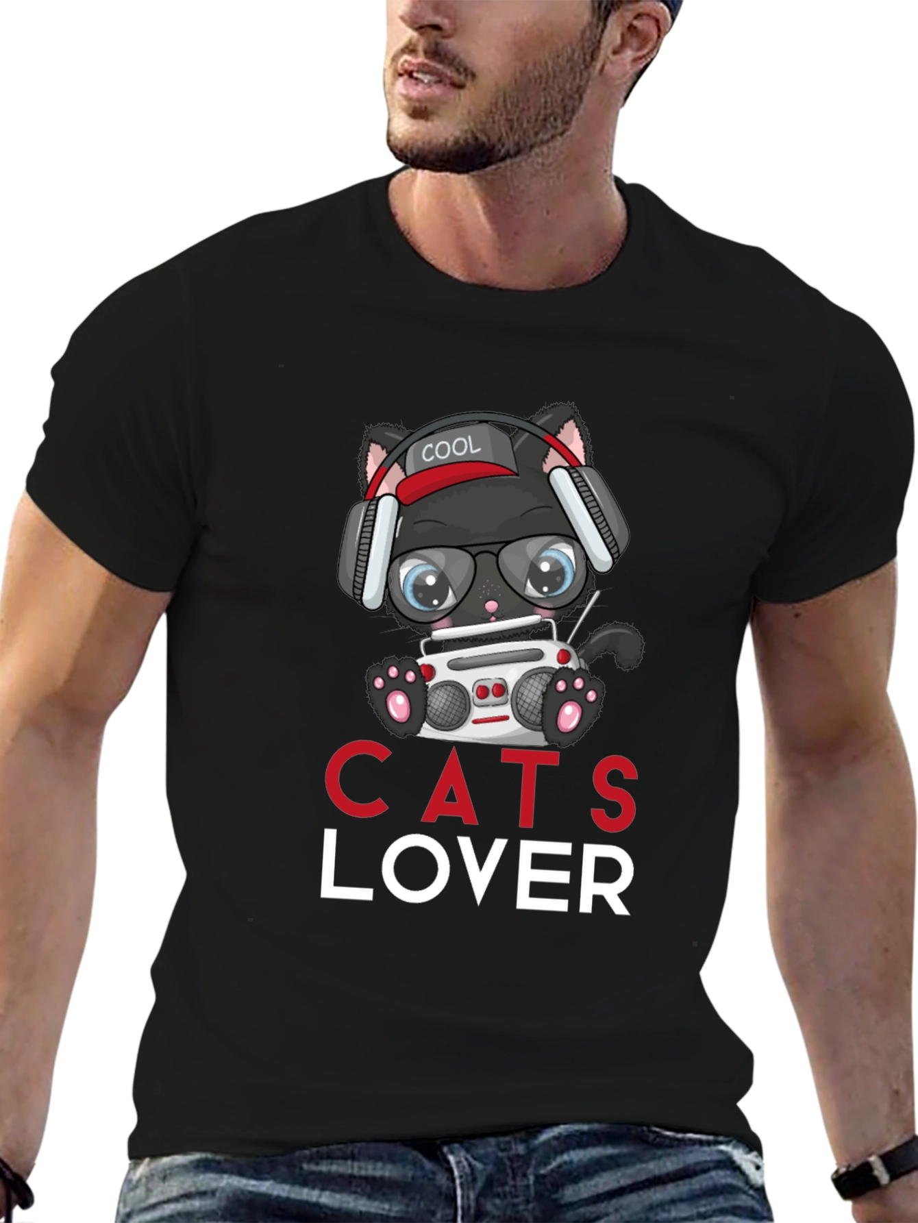 Cool Cat Lover T-Shirt - Boombox Headphones