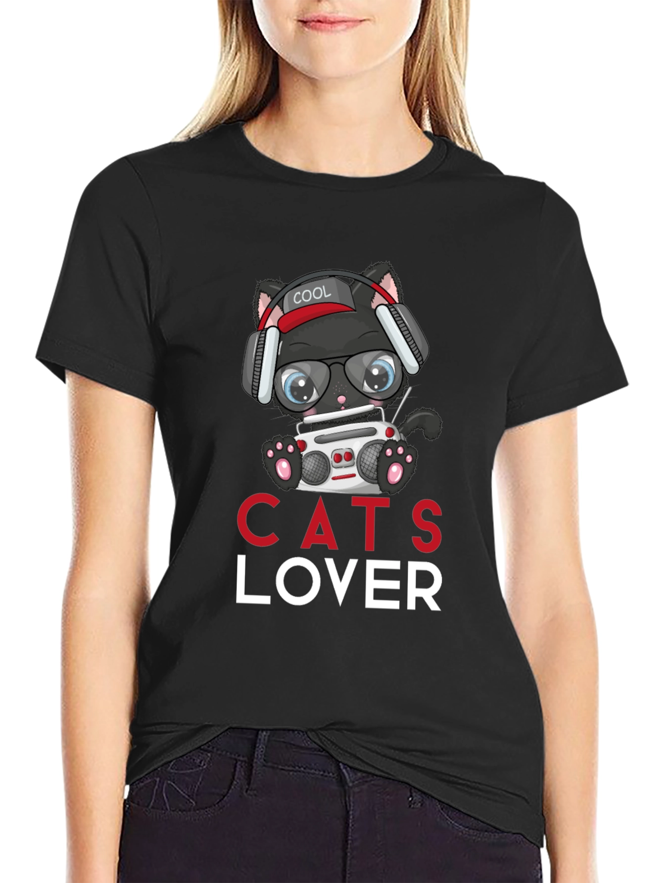 Cool Cat Lover T-Shirt - Boombox Headphones