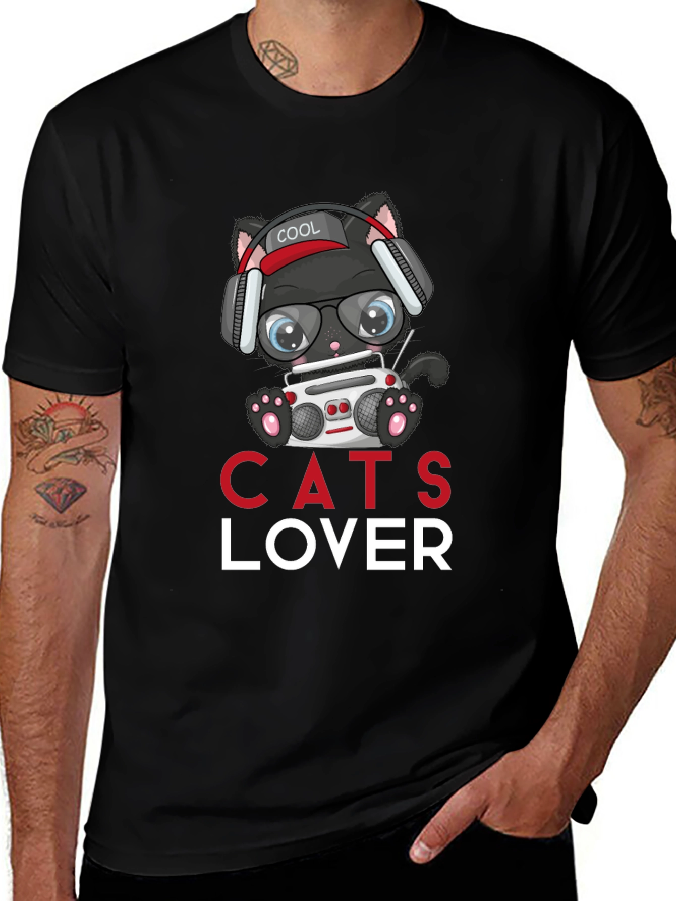 Cool Cat Lover T-Shirt - Boombox Headphones