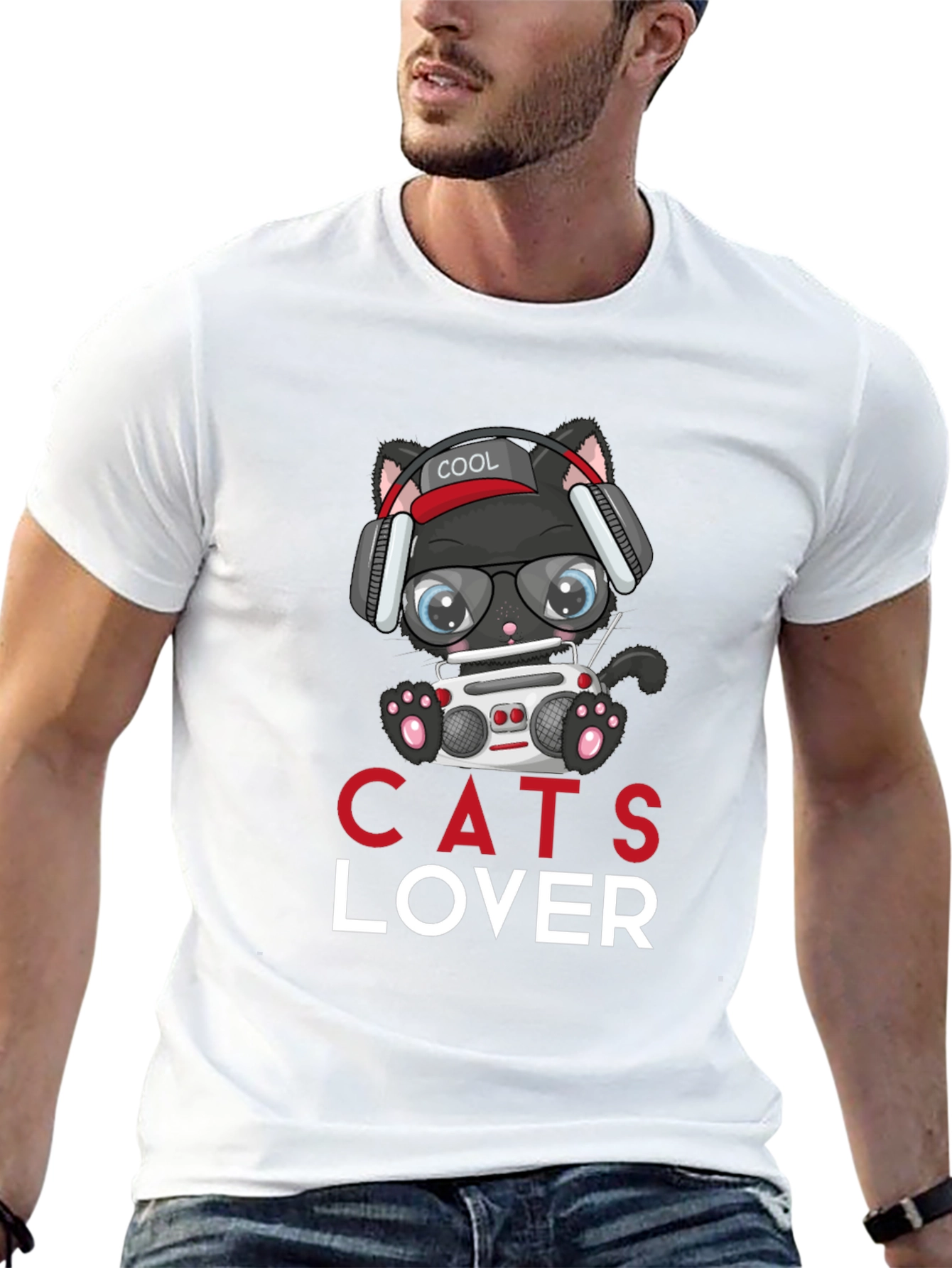 Cool Cat Lover T-Shirt - Boombox Headphones