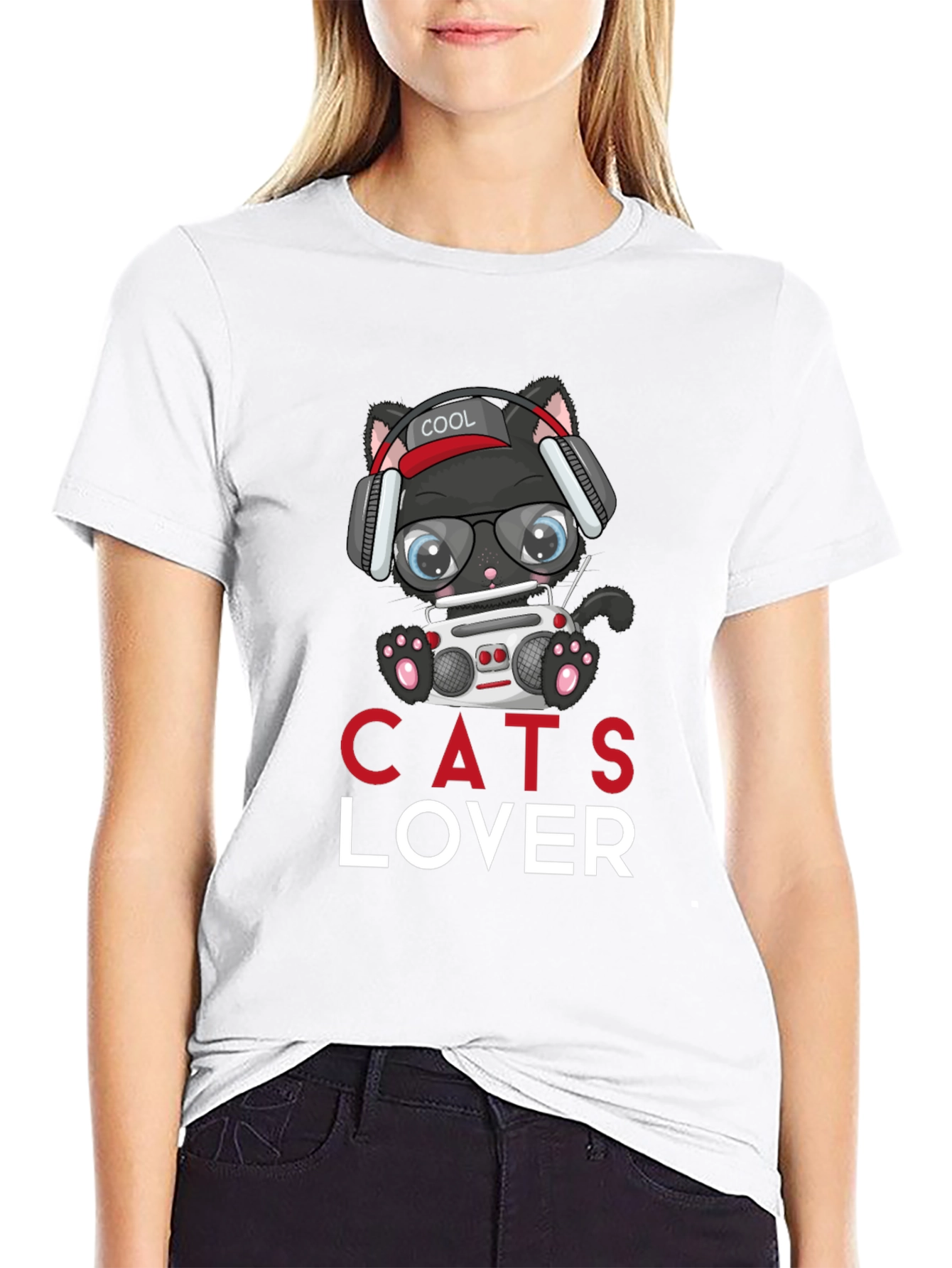 Cool Cat Lover T-Shirt - Boombox Headphones