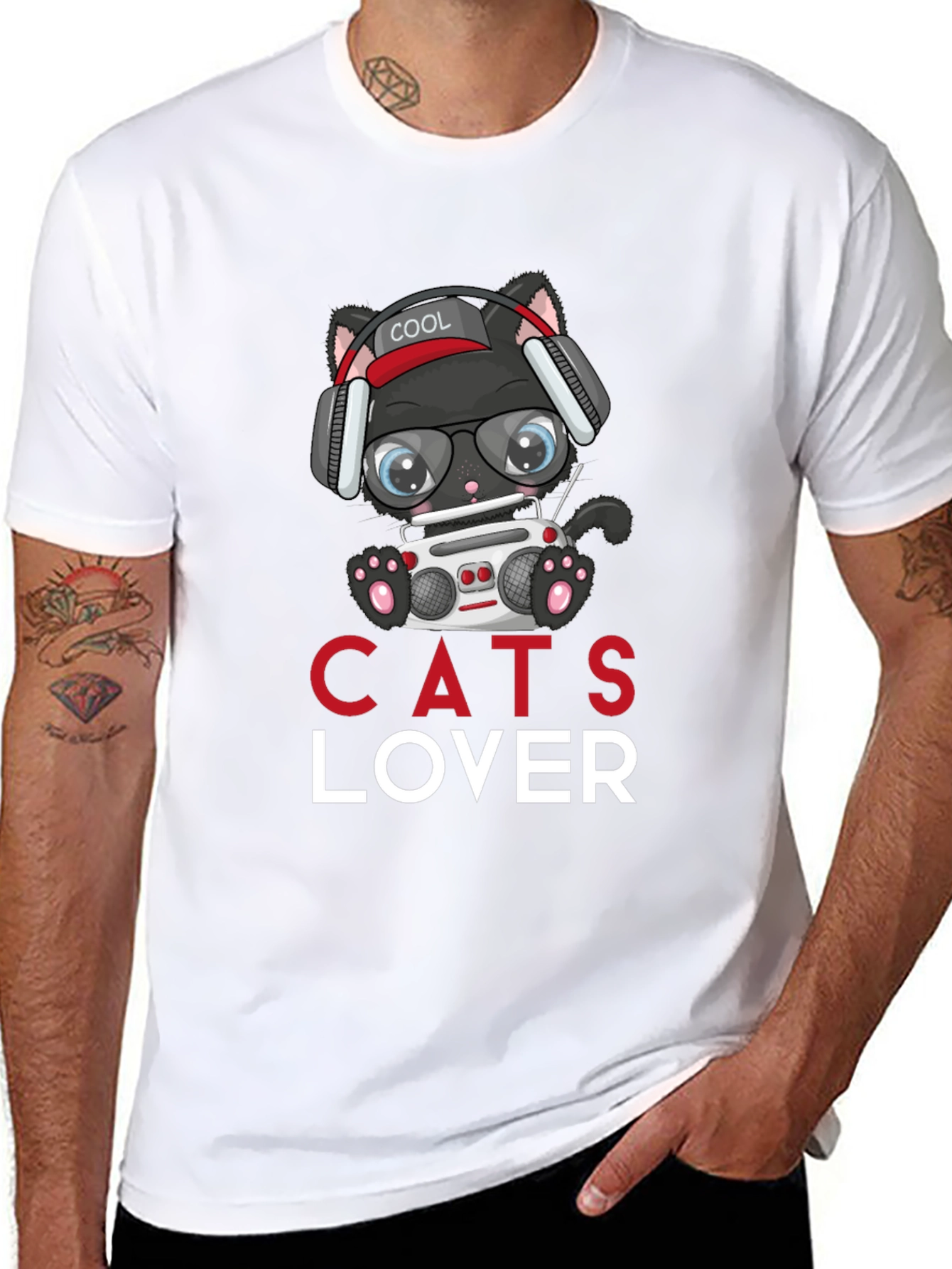 Cool Cat Lover T-Shirt - Boombox Headphones